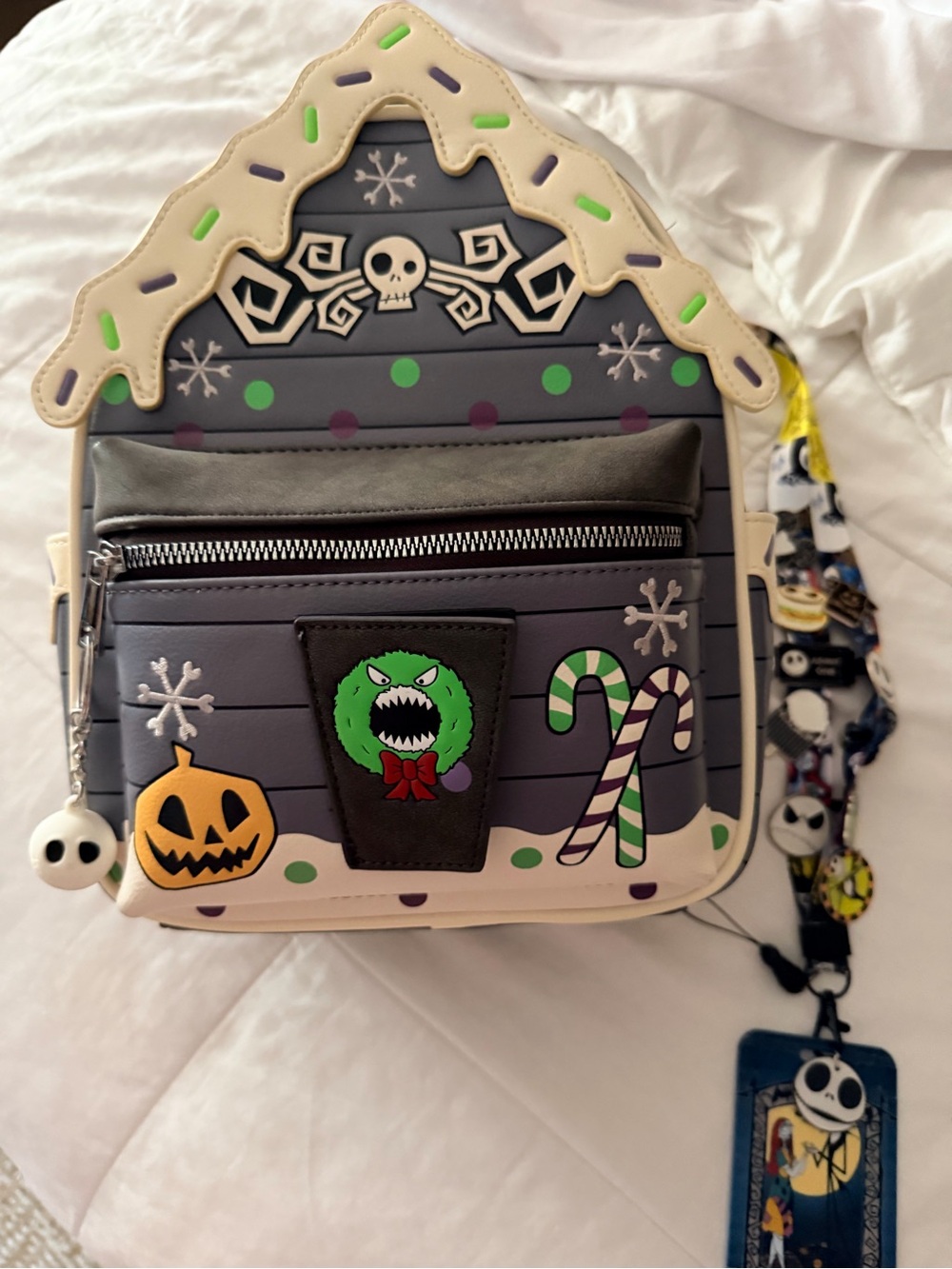 Nightmare before Christmas Mini Backpack with ears, lanyard and pins.